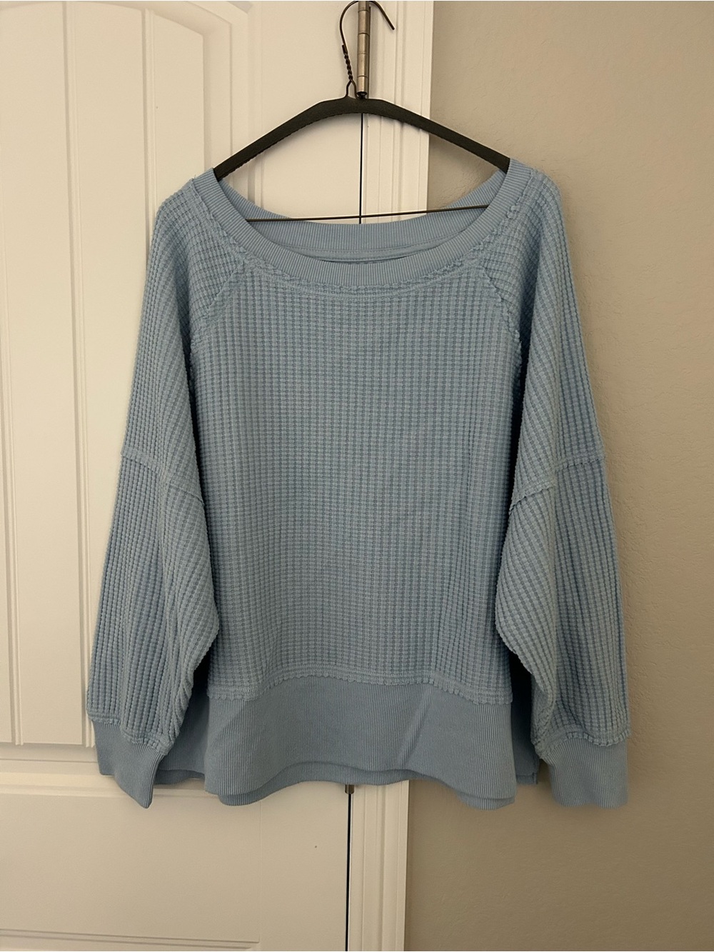American Eagle Outfitters Light Blue Waffle-Knit Crewneck Sweater